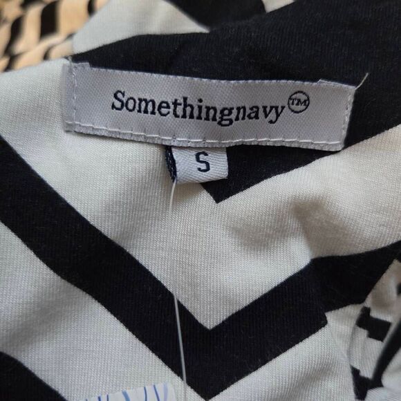 Something Navy Dress Size Small Low Black Drape Neck Striped Chevron Maxi - Picture 8 of 8